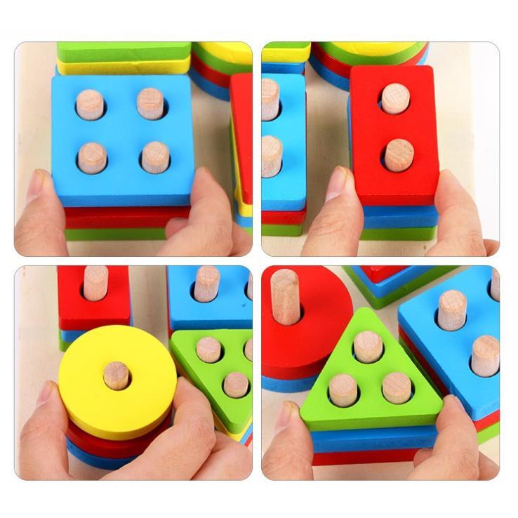 Đồ chơi gỗ THẢ HÌNH KHỐI 4 TRỤ VUÔNG cho bé