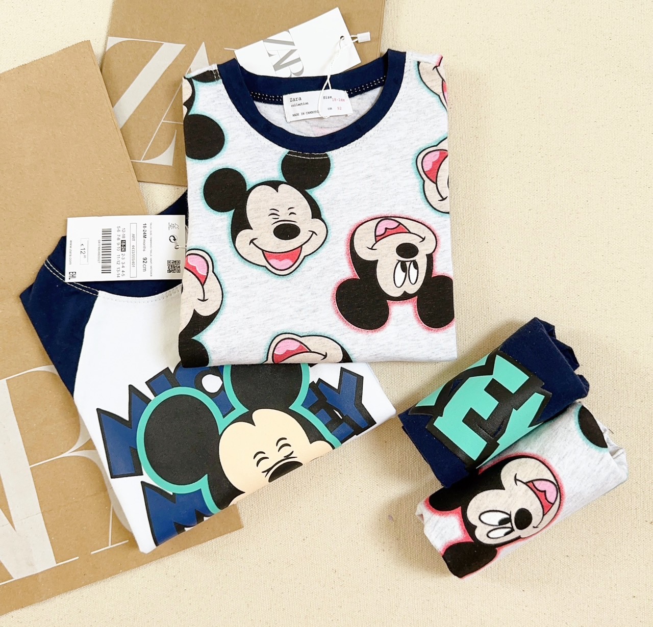 Set 2 bộ cotton dài tay bé trai Mickey 10-20kg