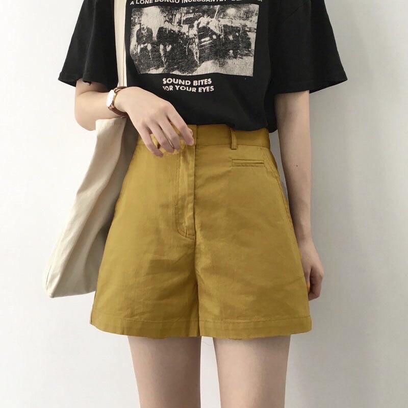 Quần đùi short nữ lưng cao kaki túi mổ