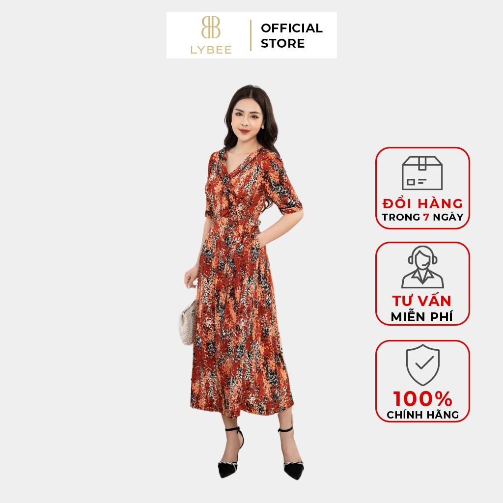 Đầm trung niên thiết kế LYBEE vải thun lụa sữa cao cấp LV717