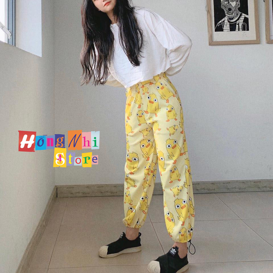 Quần Hoạt Hình Dài Dây Rút Lai Vịt Vàng Cartoon Pant Oversize Ulzzang Unisex - MM