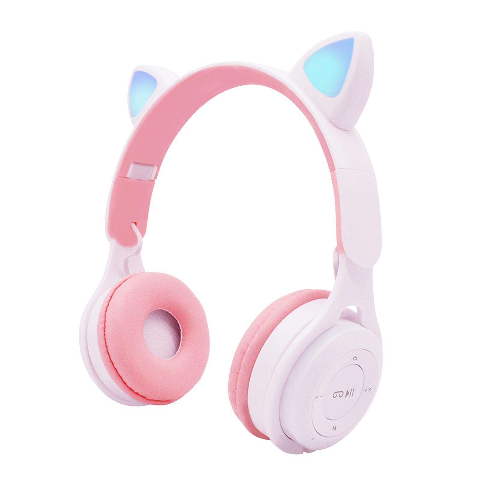 2 Sets Cat Ear LED Light Up Wireless Foldable Headphones Over-Ear with Mic