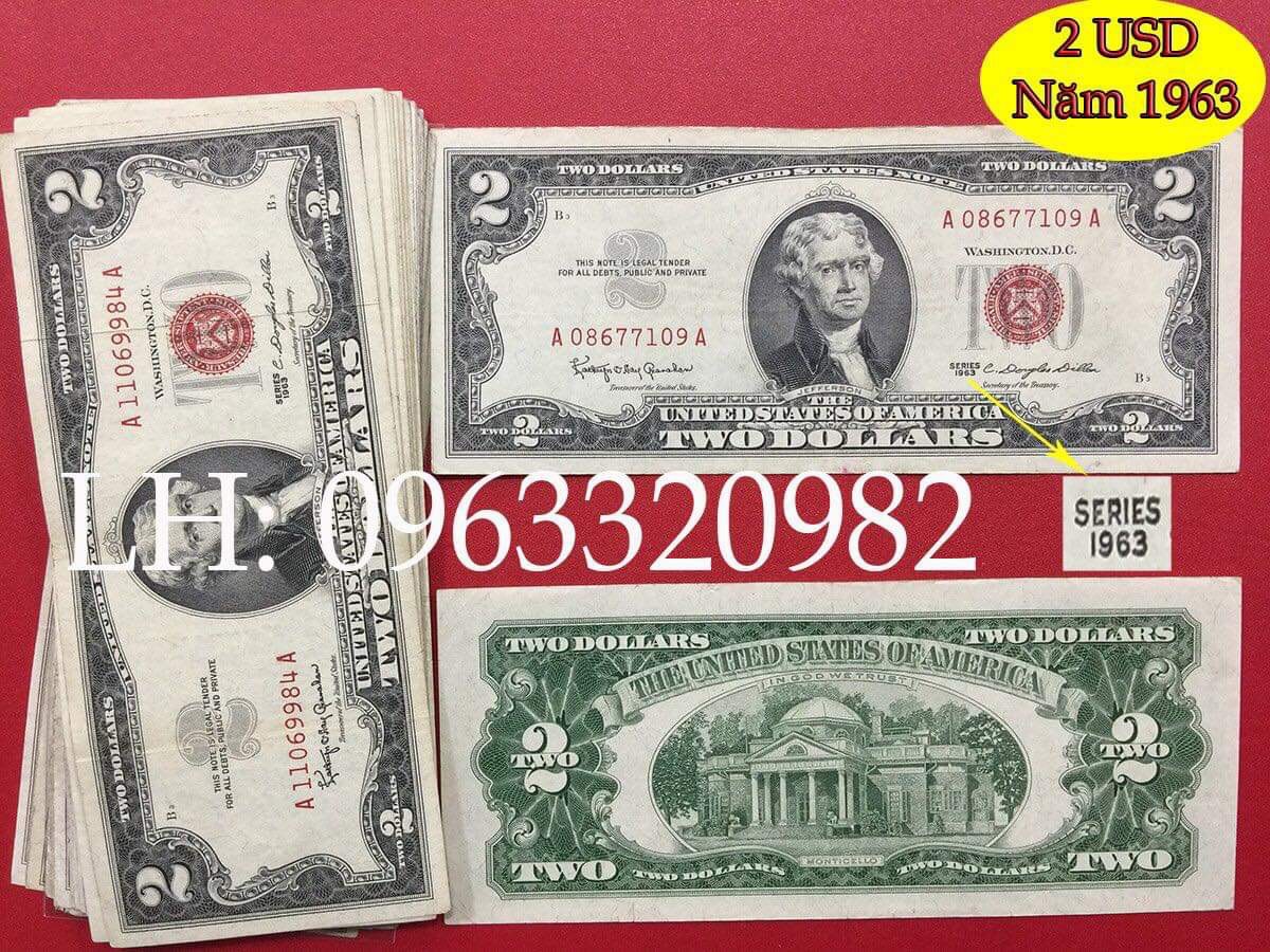2 usd năm 1963 seri đỏ mộc đỏ