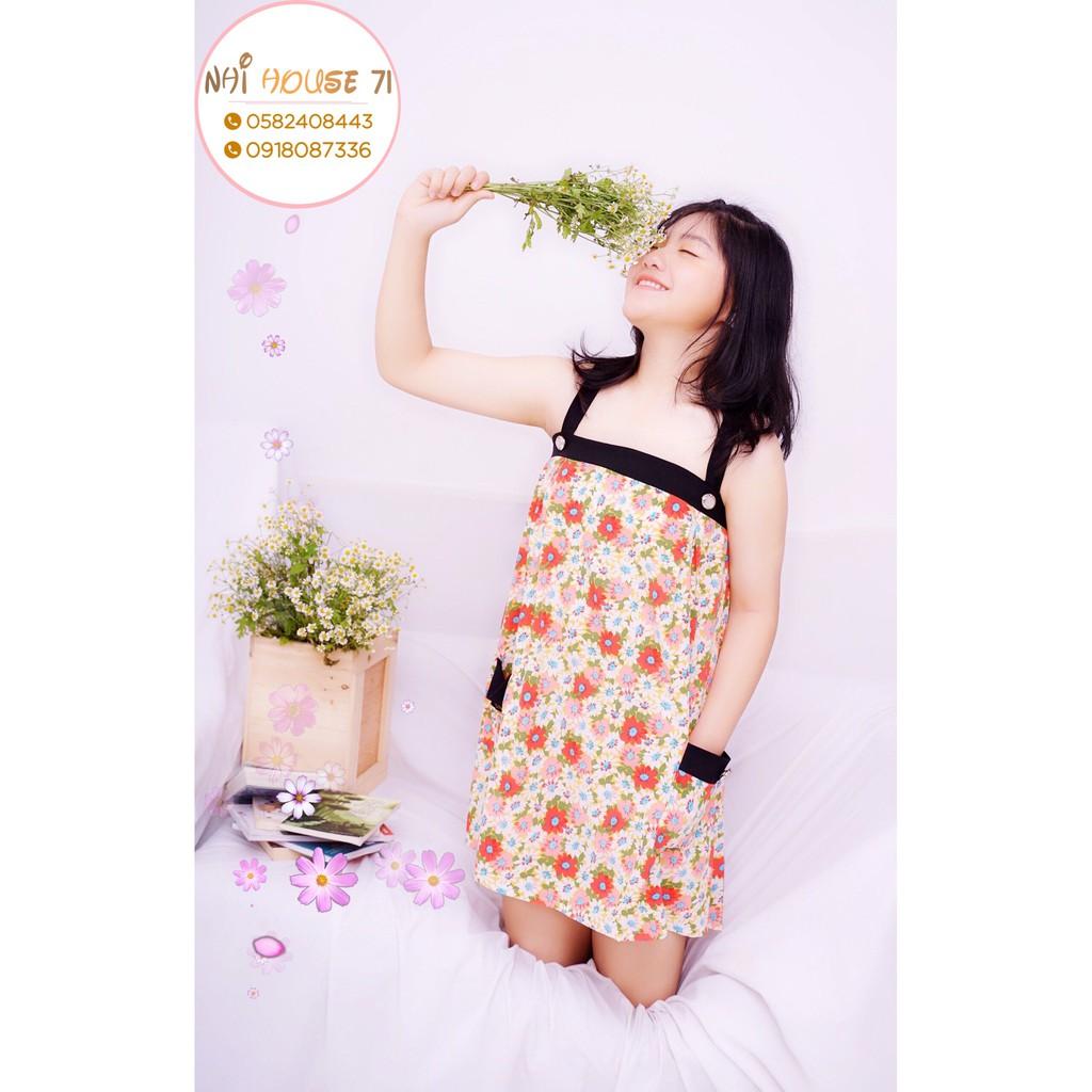 Đầm Suông 2 Dây Hoa Cúc NHIHOUSE71 Lụa Mango 2 túi