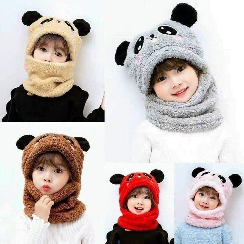 MŨ GẤU PANDA KÈM KHĂN 2IN1 DỄ THƯƠNG CHO BÉ