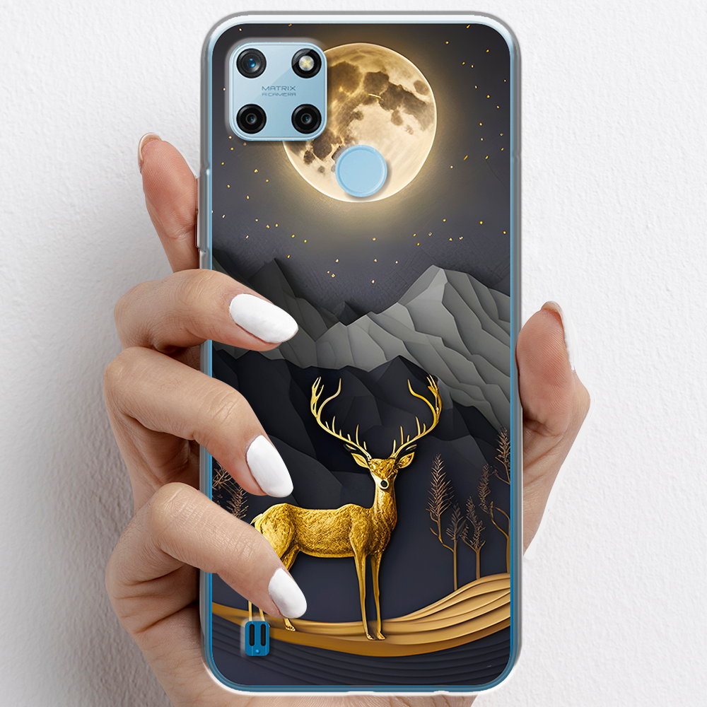 Ốp lưng cho Realme C25Y nhựa TPU mẫu Nai vàng và mặt trăng