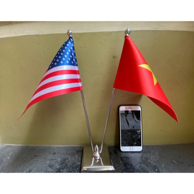 Cờ để bàn đế đôi inox Việt Nam - Mỹ