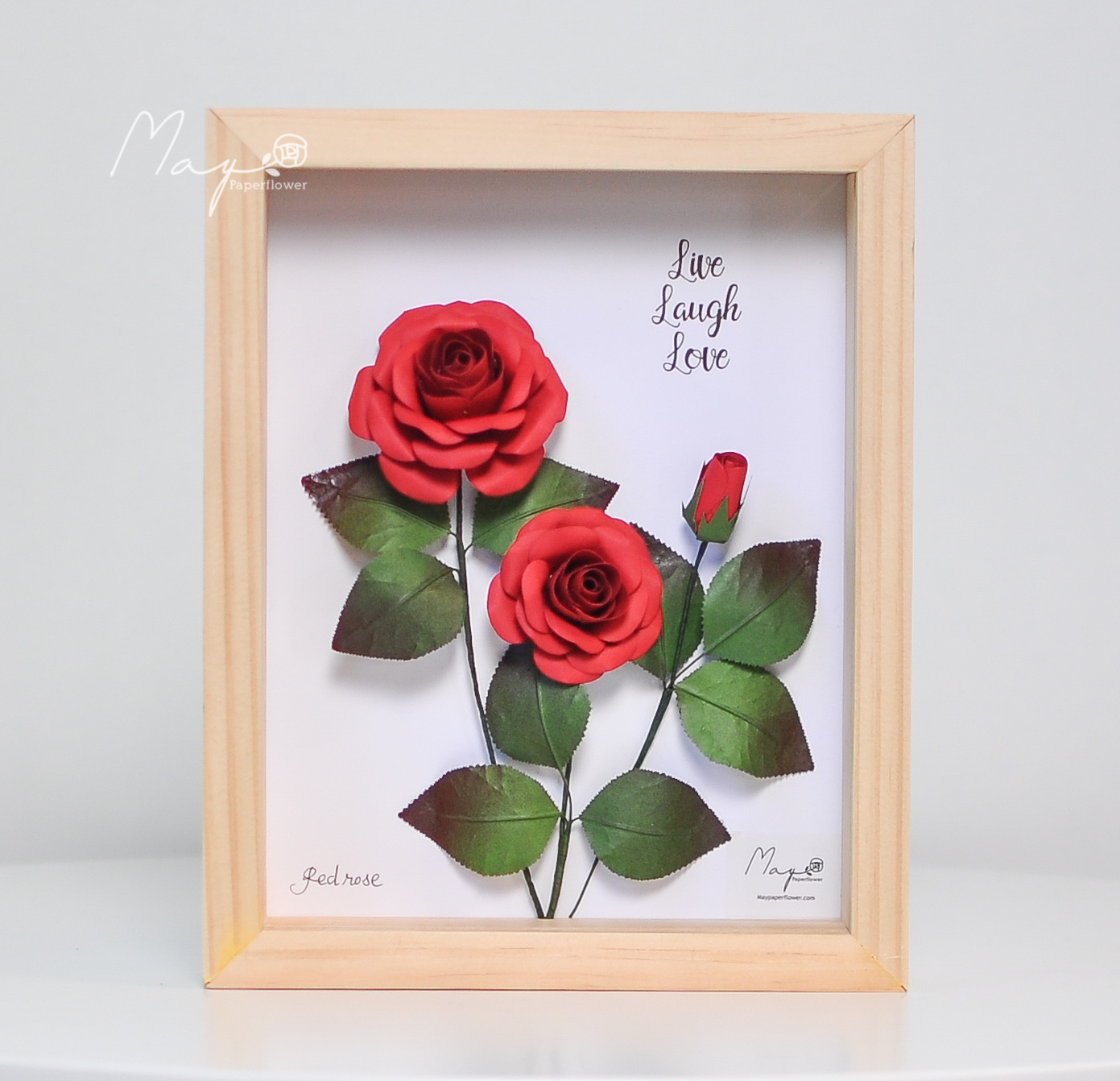 Tranh hoa giấy handmade trang trí cao cấp SIMPLICITY Hoa Hồng 20x25 cm - Maypaperflower Hoa giấy nghệ thuật