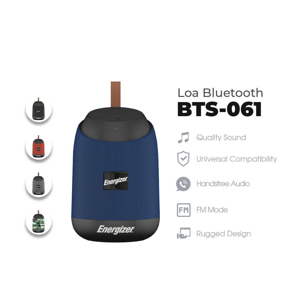 Loa Bluetooth di động Energizer BTS061 kiêm pin dự phòng - Kết nối Bluetooth 5.0, Tích hợp micro, hỗ trợ FM radio, thẻ Micro SD, cổng sạc USB-A - HÀNG CHÍNH HÃNG