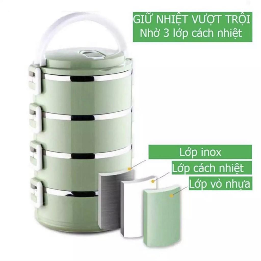 Hộp đựng cơm 4 tầng giữ nhiệt vượt trội kèm khoá chống tràn cao cấp - Cà men cơm dùng được trong lò vi sóng