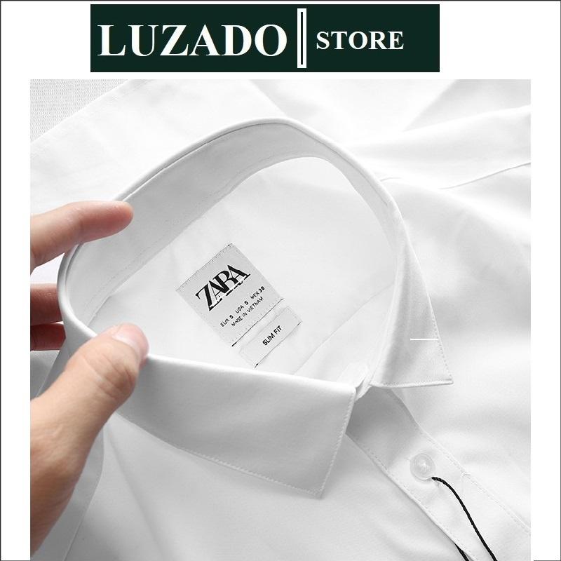 Áo sơ mi nam ngắn tay trơn cổ bẻ basic LUZADO slim fit - Sơ mi nam đẹp cao cấp cộc tay công sở vải kate cao cấp VNXK