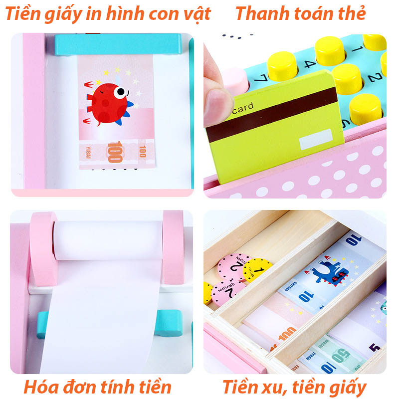 Đồ chơi máy tính tiền - Máy tính tiền siêu thị bằng gỗ cho bé