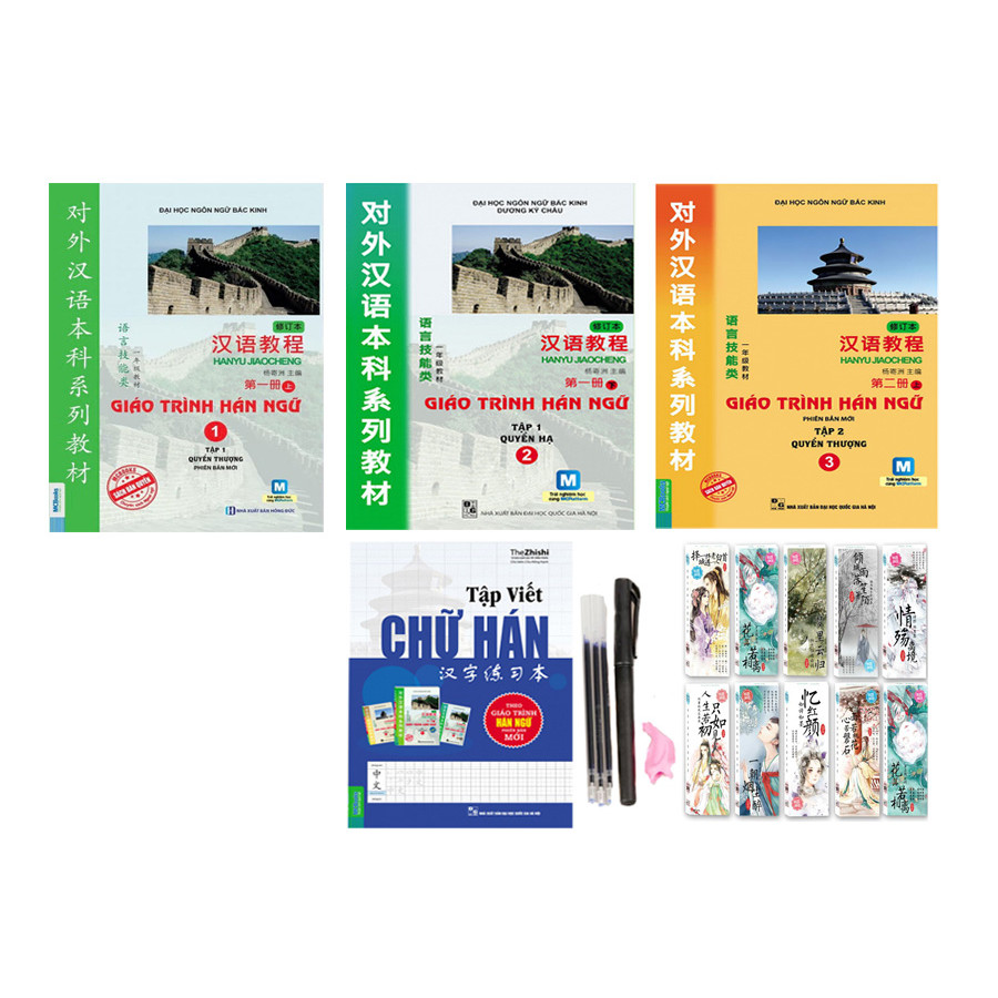 Combo Giáo Trình Hán Ngữ 1,2,3 Và Tập Viết Theo Giáo Trình Tặng Bút Mực Bay Màu và BookMark Ngôn Tình