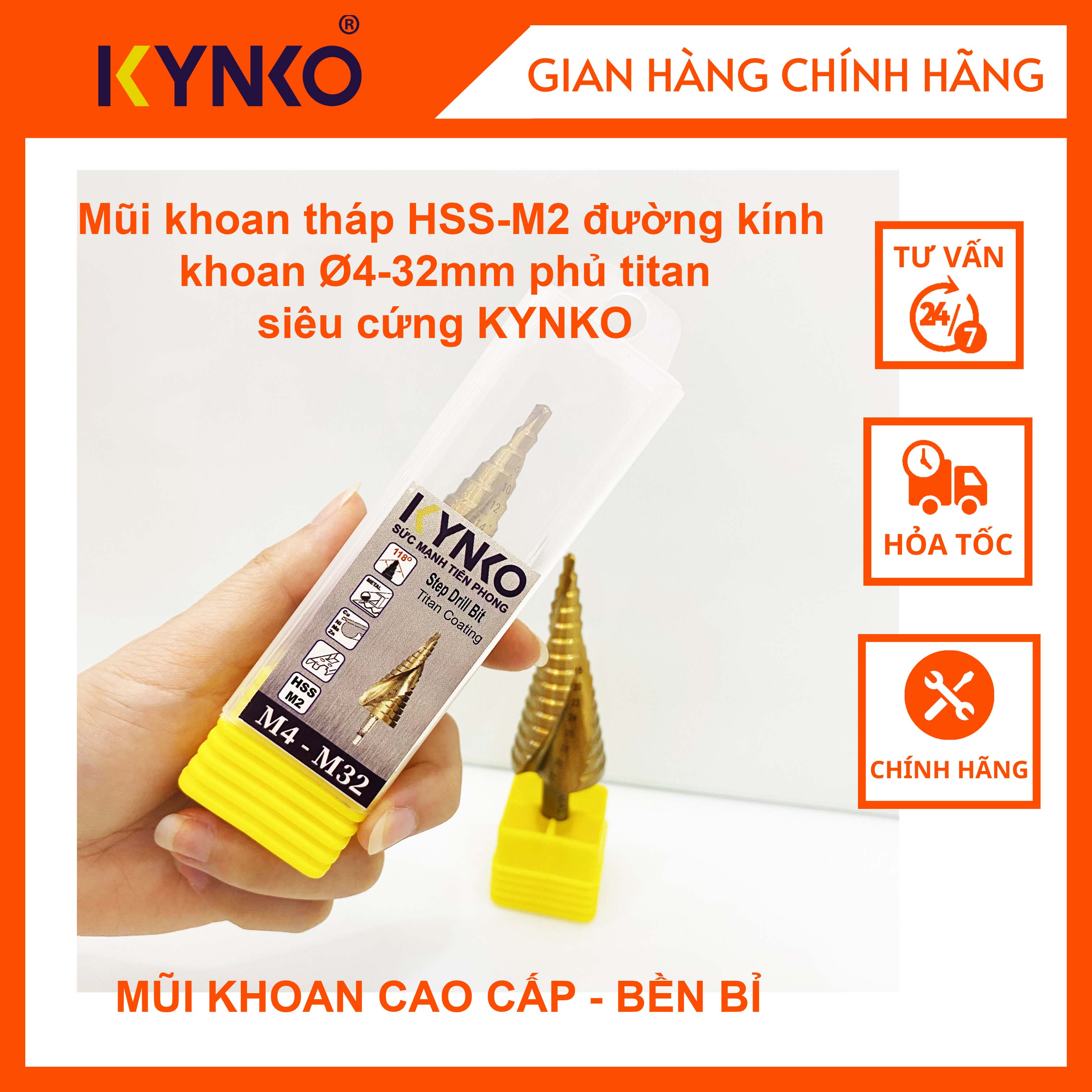 Mũi khoan tháp HSS-M2 đường kính khoan 4-32mm phủ titan siêu cứng KYNKO