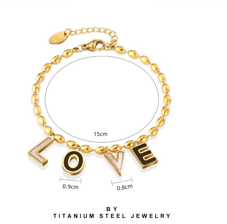 Lắc Tay LOVE Dây Hạt Gạo Chất Liệu Titan Không Han Rỉ TT 4467