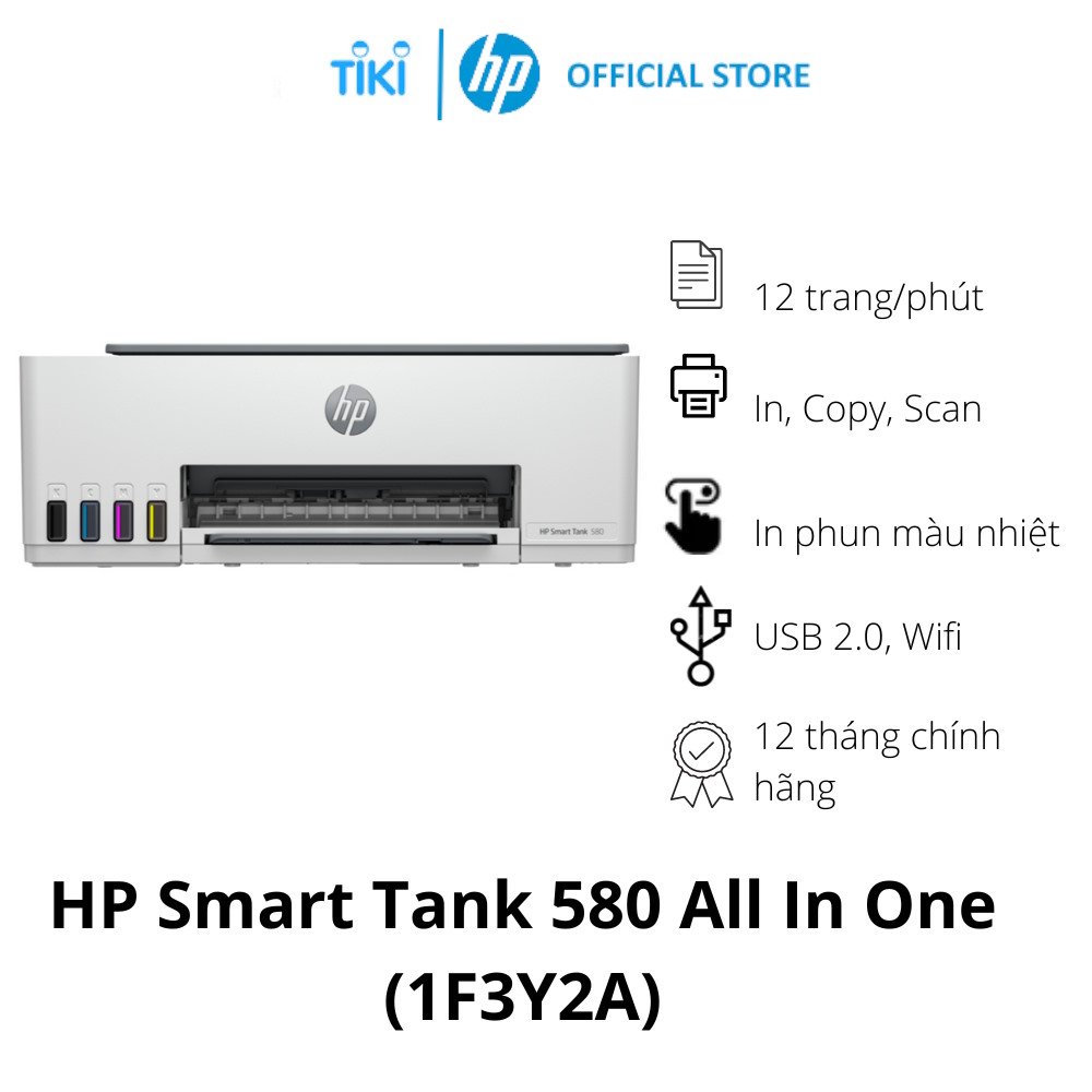 Hình ảnh Máy in phun màu HP Smart Tank 580 All In One ( 1F3Y2A ) Print | Copy | Scan. Hàng chính hãng.