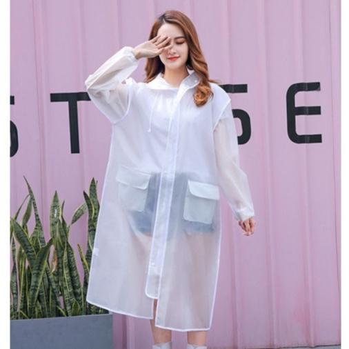 Áo Mưa Trong Suốt Dáng Dài Vành Rộng Có Khóa Kéo