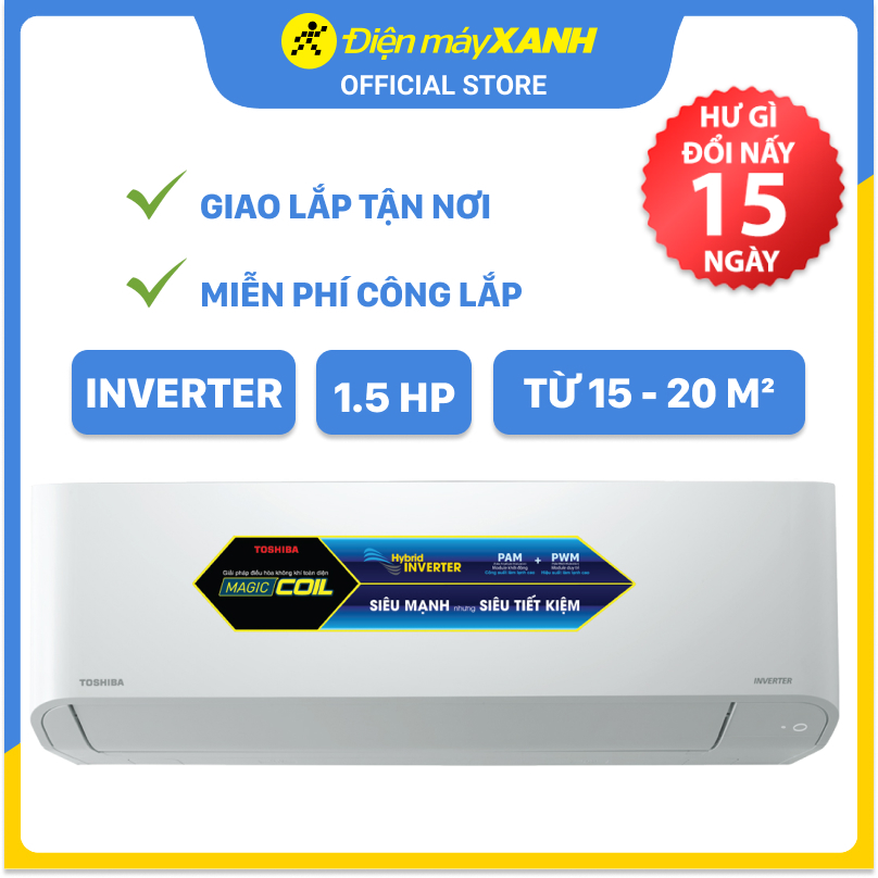 Máy lạnh Toshiba Inverter 1.5 HP RAS-H13C3KCVG-V - Hàng Chính Hãng (Giao Toàn Quốc)