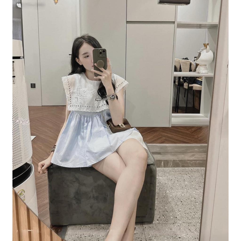 Set Bộ Đồ Nữ Áo Sát Nách Cổ Ren Nổi Mix Quần Sooc Đùi Ống Rộng Freesize