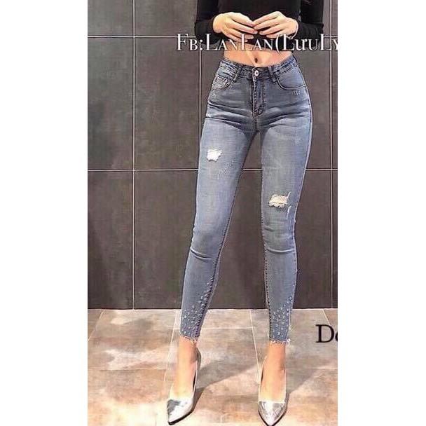 Quần bò nữ Bigsize dài 9 tấc lưng cao, rách kiểu siêu đẹp, dành cho người béo 3768