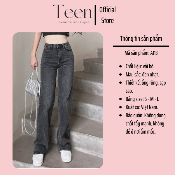 Quần jean nữ ống rộng  cạp cao A113 Teen Fashion