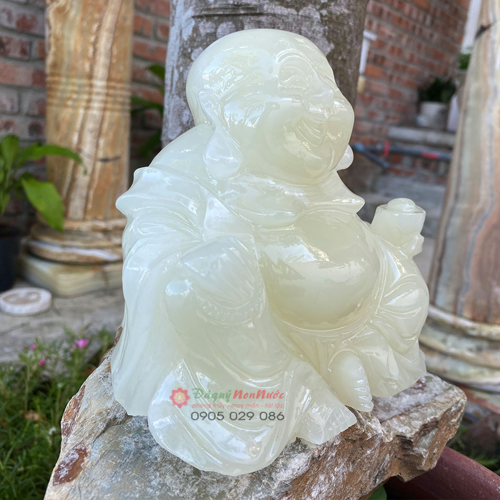 Tượng Phật Di lặc đá ngọc Pakistan 15cm - đá Non Nước