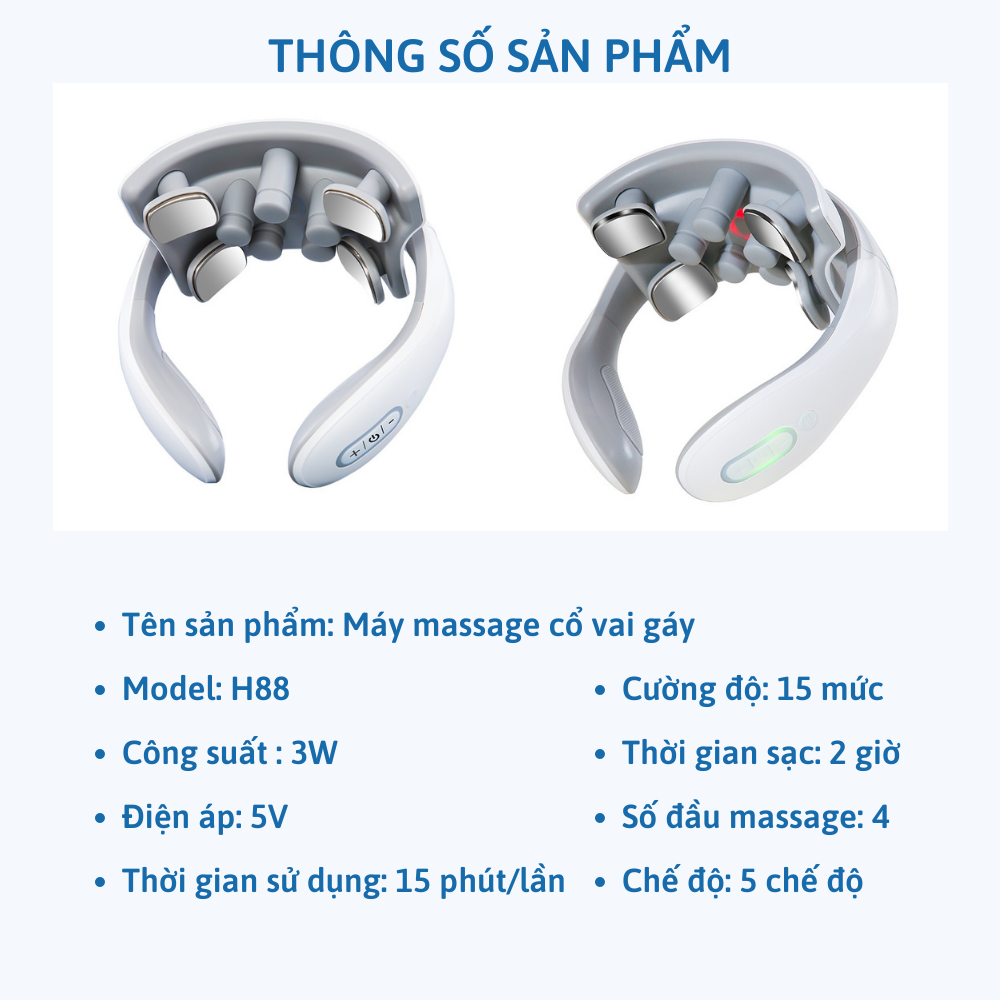 Máy massage cổ vai gáy CTFAST JT-88, máy mát xa nhiệt 4 đầu xung điện cùng 5 đầu rung hỗ trợ xoa bóp giảm nhức mỏi, thư giãn cột sống - Hàng cao cấp loại 1