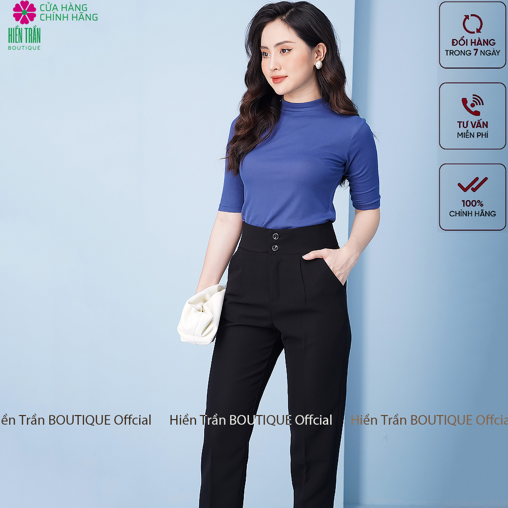 Quần baggy nữ cạp cao 2 cúc HIền Trần BOUTIQUE mặc giấu bụng, tôn dáng