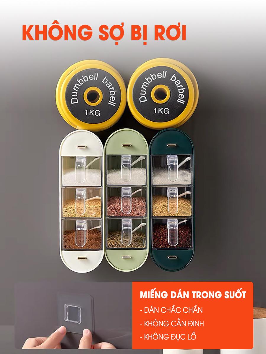 [KoSuyTu] Hộp Đựng Gia Vị Treo Tường 3 Tầng 5 Ngăn Nhà Bếp - Miếng Dán Cực Chắc Chắn, Nhựa Nguyên Sinh, Chống Nước Chống Ẩm - An Toàn, Sang Trọng, Tiện Lợi