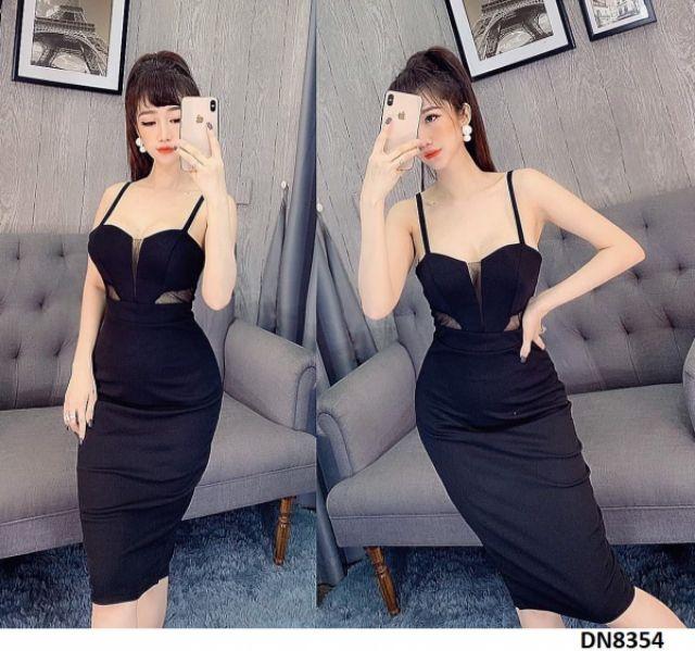 Đầm body hở eo phối lưới sexy