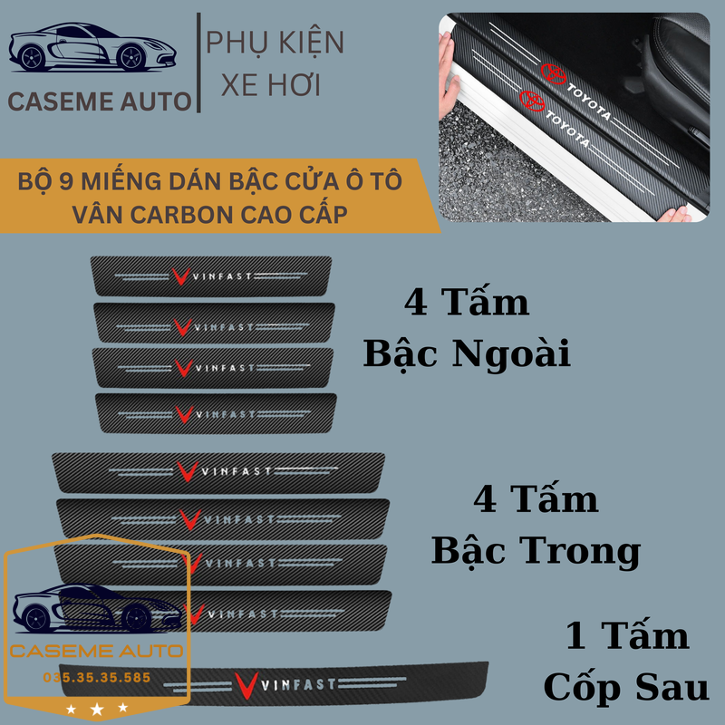 [VINFAST] Bộ 9 Miếng Dán Vân Carbon Chống Trầy Xước Bậc Cửa Ô Tô Dành Cho Hãng Xe VINFAST - Hàng Chính Hãng