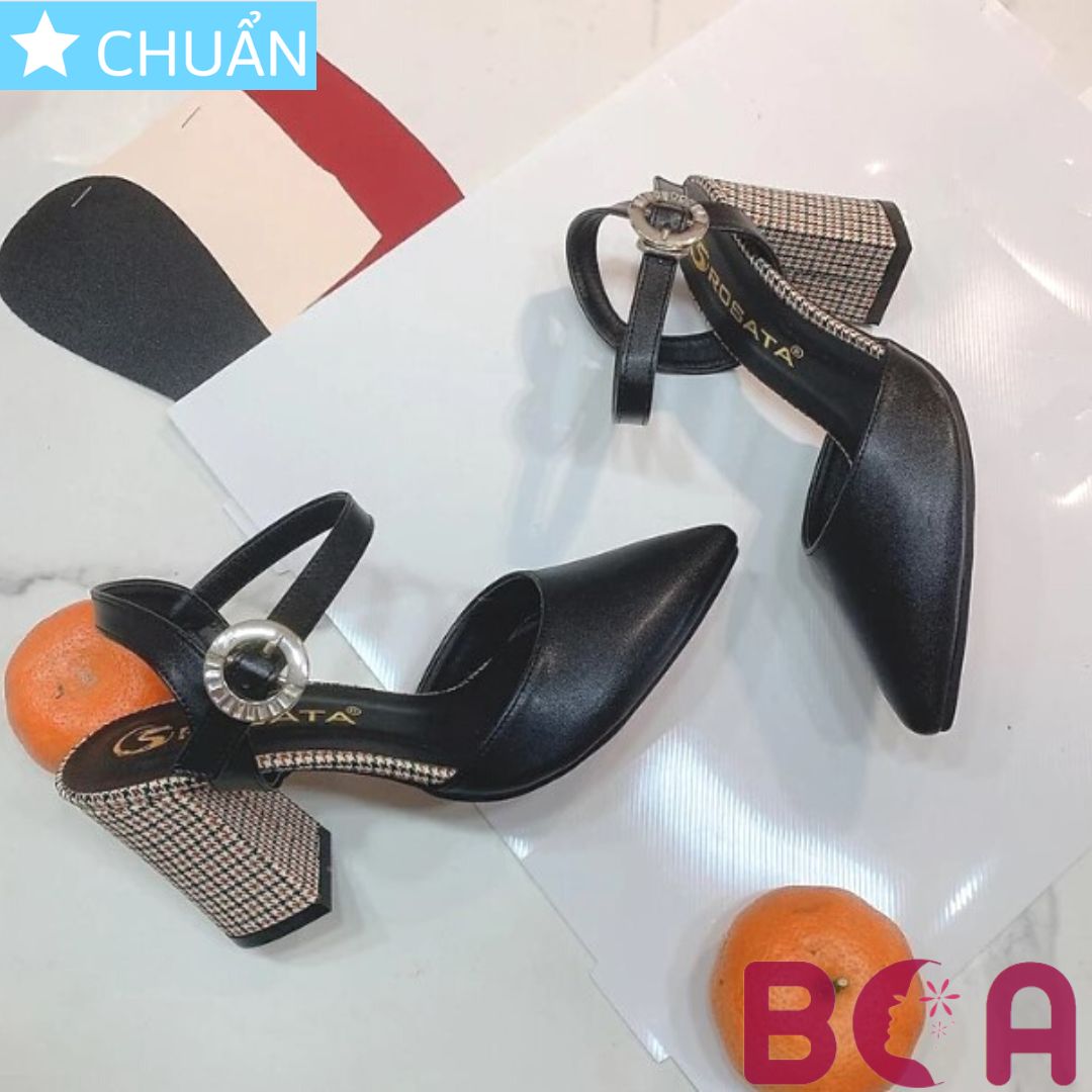 Giày cao gót nữ 7p RO382 ROSATA tại BCASHOP bít mũi, đế vân caro, có quai cài ôm cổ chân - màu đen