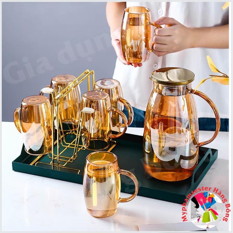 BỘ BÌNH 6 CỐC THUỶ TINH ÁNH TRAI CHỊU NHIỆT BOROSILICATE | BỘ CỐC BÌNH THUỶ TINH 7 MÀU PHA LÊ ĐẠI DƯƠNG