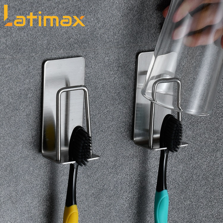 Kệ để bàn chải và ly đánh răng dán tường đơn Inox 304 dùng keo 3M tiện lợi