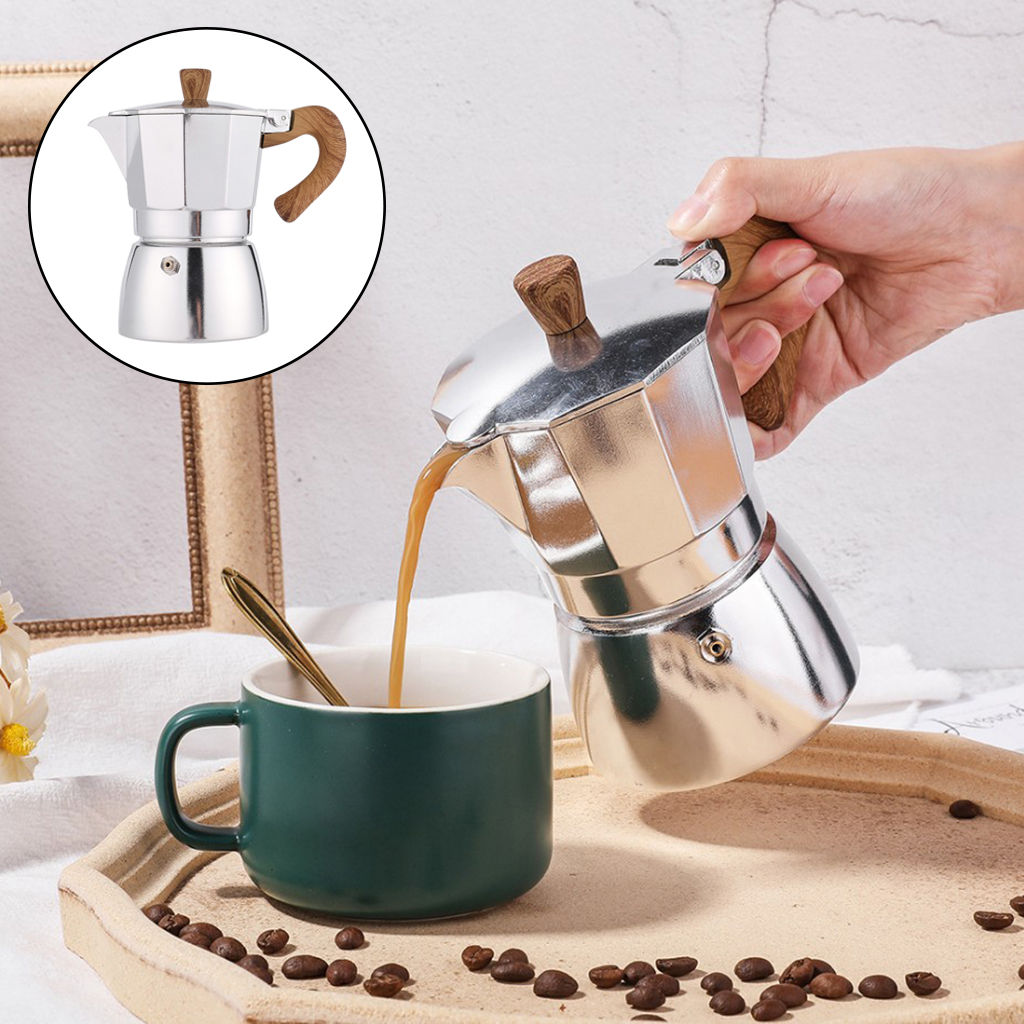 Ấm Cà Phê Moka Espresso 150ml Bằng Nhôm, Ấm Pha Bếp Nấu Nồi Bát Giác Kiểu Ý Phong Cách Châu Âu