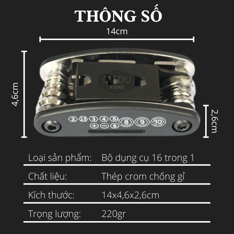 Dụng Cụ Sửa Xe Đạp 16 trong 1 - Bộ Tua Vít Đa Năng Mini - Cờ Lê Đa Năng/ Tô Vít Đa Năng - Phụ Kiện Xe Đạp - Hàng Chính Hãng