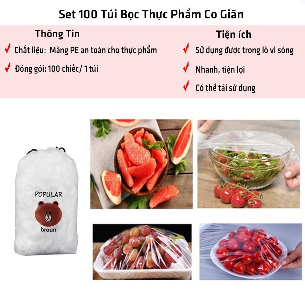 SET 100 CHIẾC Màng bọc thực phẩm co giãn siêu dai có chun kèm túi gấu