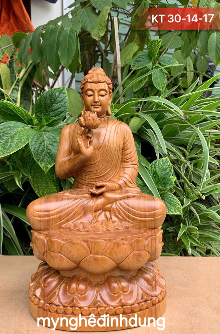 Tượng phật liên hoa bằng gỗ bách xanh thơm nức cao 30x17x14cm