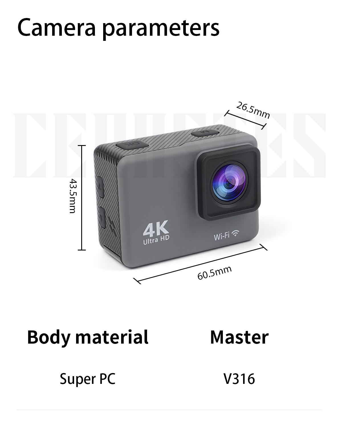 Máy ảnh hành động chống lắc 4K/60fps của Cerastes có màn hình điều khiển từ xa màn hình chống thấm máy quay máy ảnh thể thao