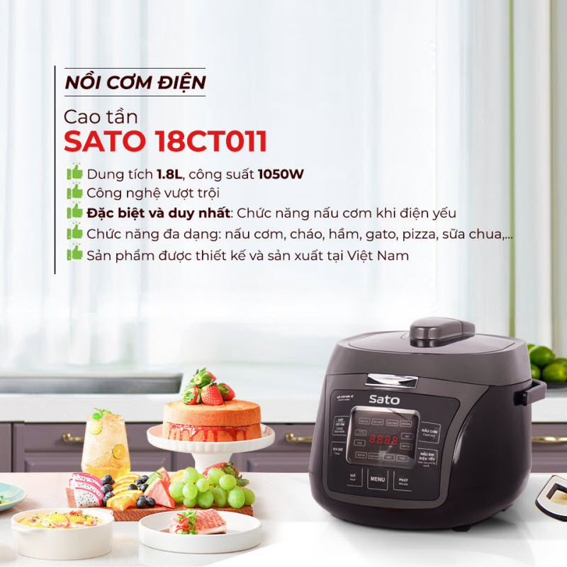 Nồi cơm điện cao tần Sato 18CT011 1.8L VIỆT - NHẬT - Hàng chính hãng - Dung tích 1.8L