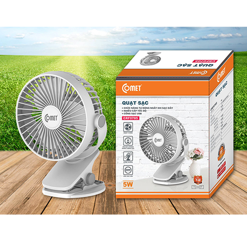 Quạt Kẹp Sạc Mini Tích Điện Comet Xoay 360 Độ CRF0705 (5W) - Hàng chính hãng