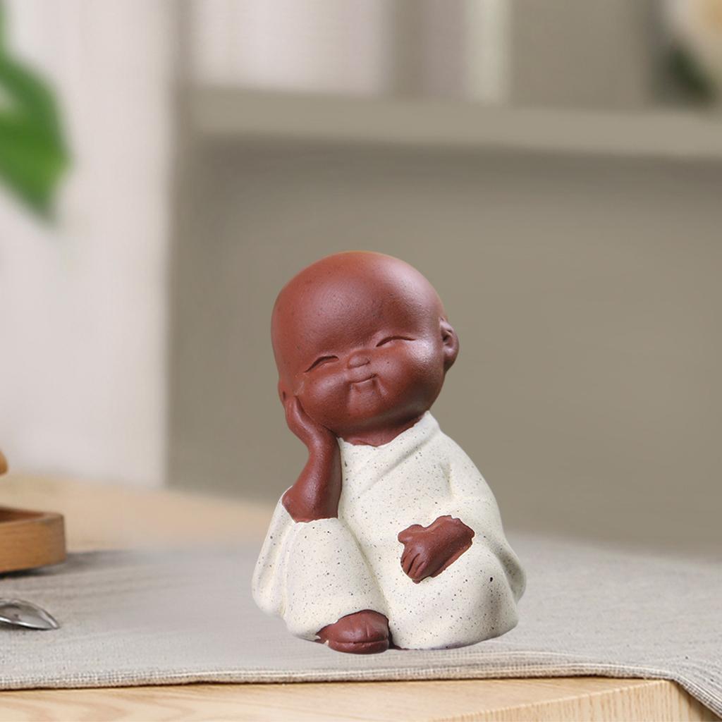 2X Mini Desk Decor Tea Craft Buddha Statue Monk Figurine Ceramic Bonsai White
