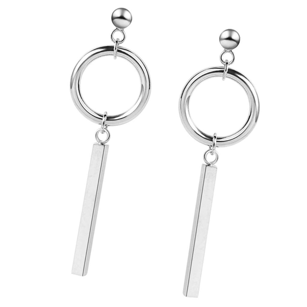 2-7pack Stainless Steel Silvertone Earrings Ear Studs Bar Ring Loop Dangle