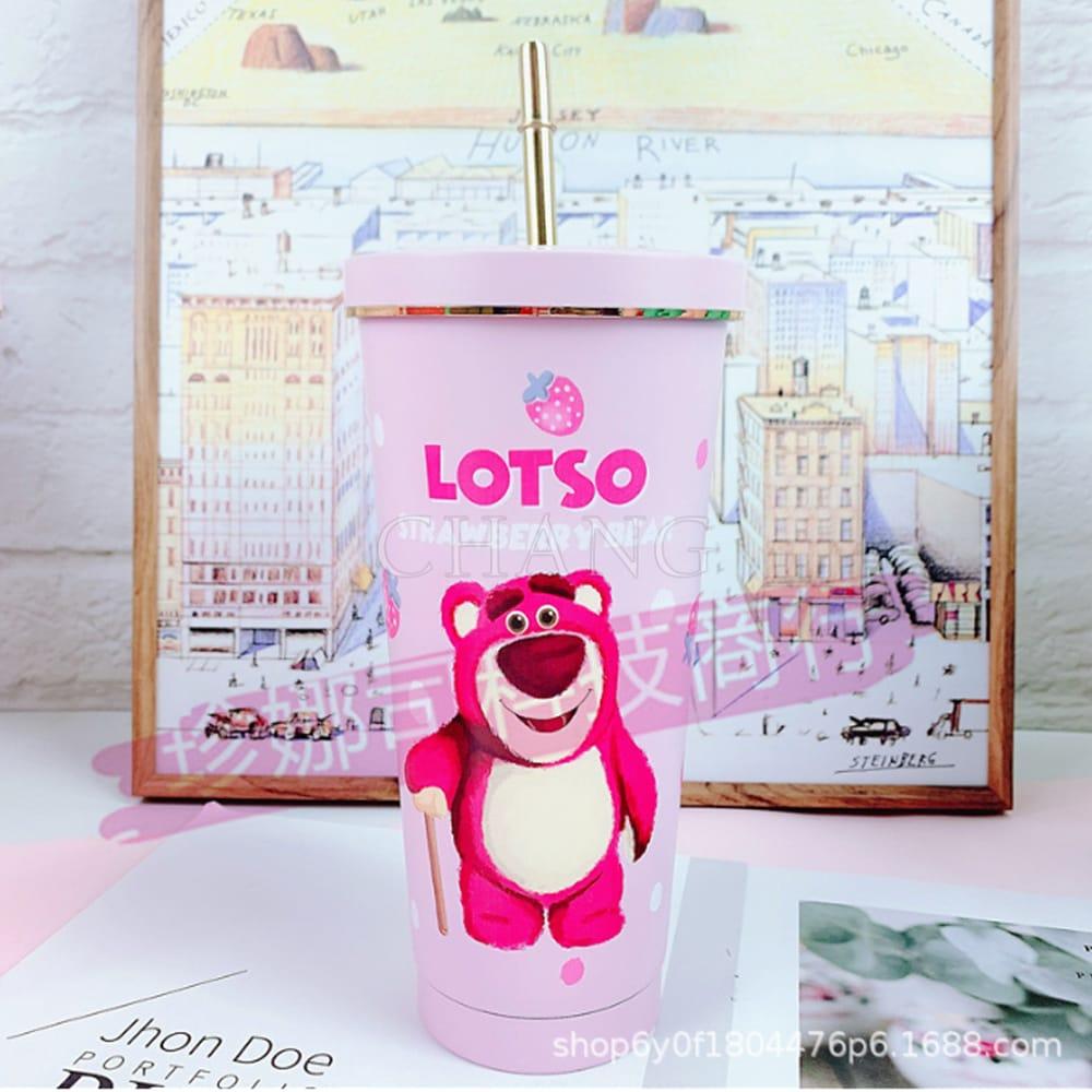 Ly Giữ Nhiệt Gấu Dâu LOTSO 750ML, Bình Giữ Nhiệt Inox 304 Tặng Kèm Ống Hút