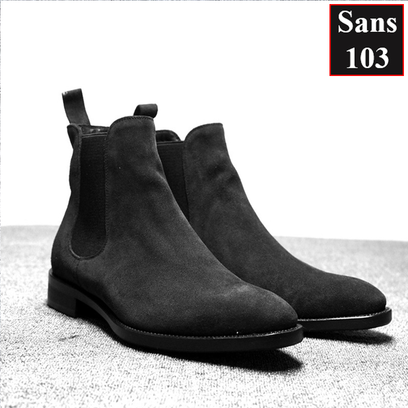 Chelsea boots da lộn nam Sans103 giầy boot cao cổ bốt đen nâu đế cao tăng chiều cao 6cm bigsize lớn 42 43 44 45 46 47 48