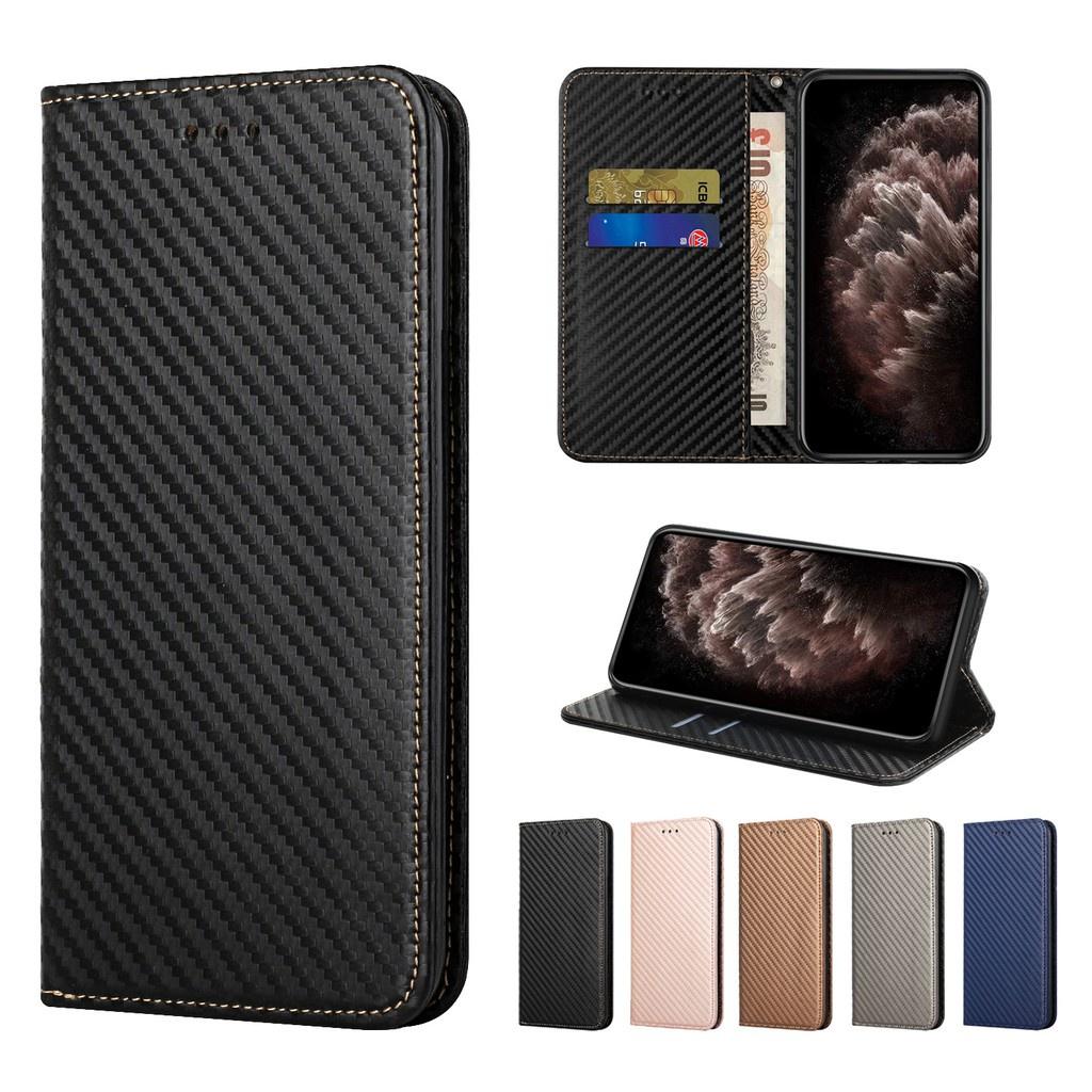 Ốp điện thoại da sợi carbon dạng ví lật có ngăn đựng thẻ cho Vivo Y91 Y95 Y91i Y17 Y12 Y15 Y11 2019 Y50 Y30 Y20