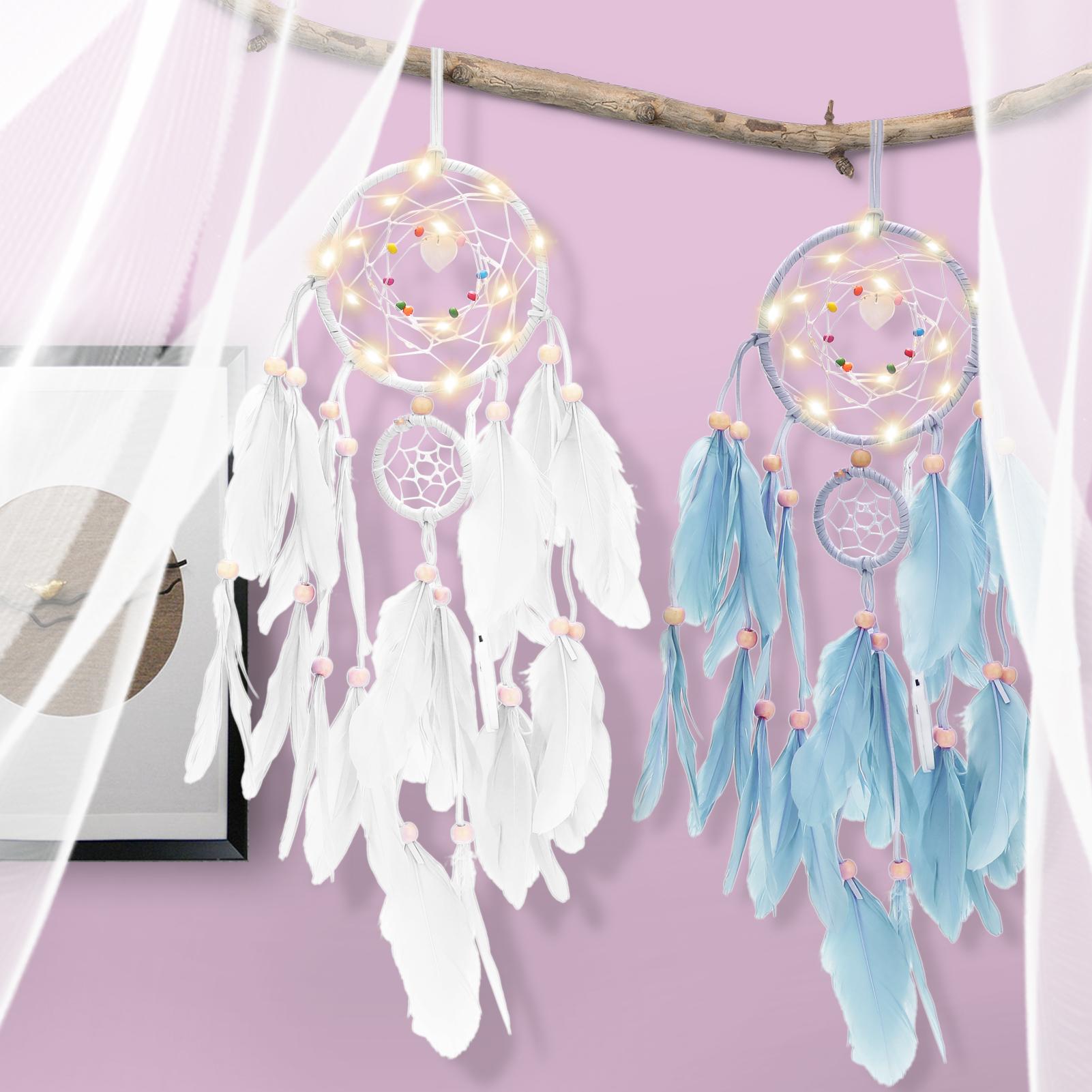 Dream catcher handmade có đèn led treo tường trang trí phòng và nhiếp ảnh