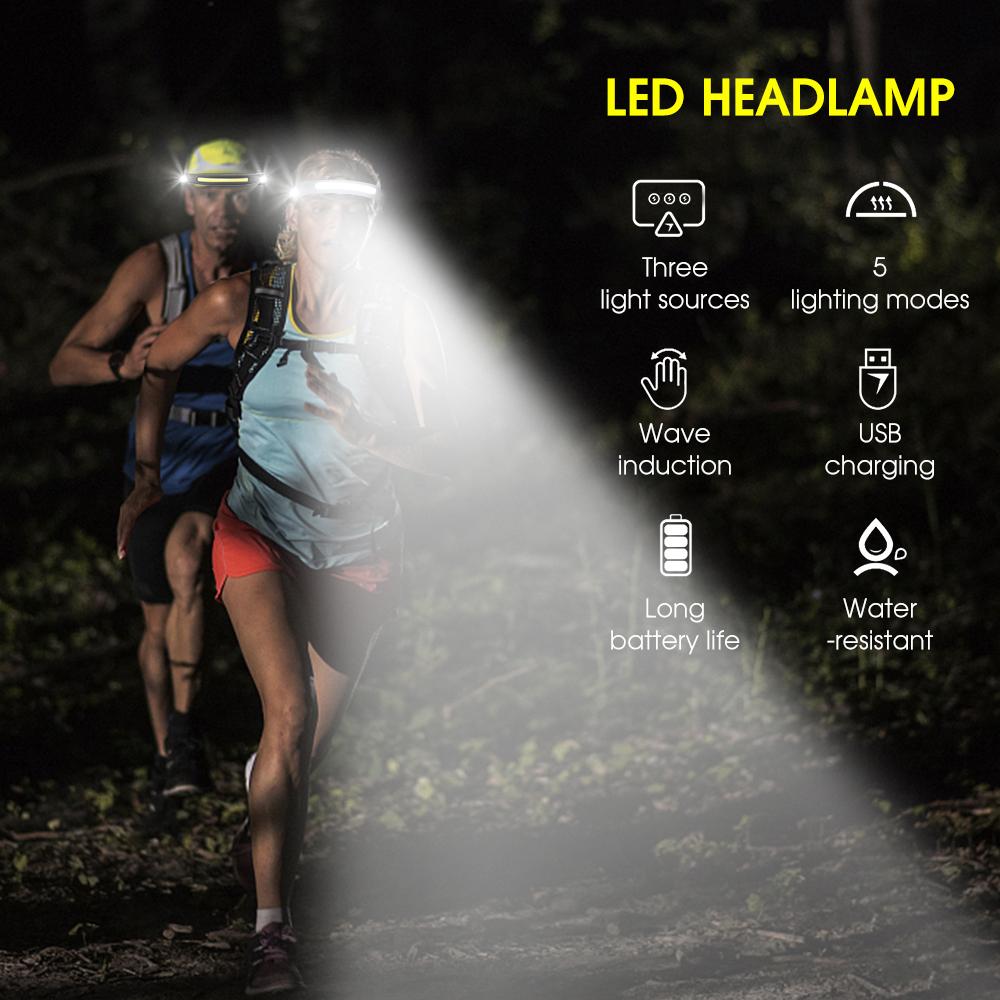 Lightweight Headlamp Flashlight USB Rechargeable Outdoor Waterproof Headlight for Camping Hiking Fishing Running Cycling