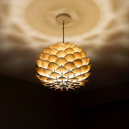 Đèn gỗ trang trí hoa cúc bất tử thả trần
