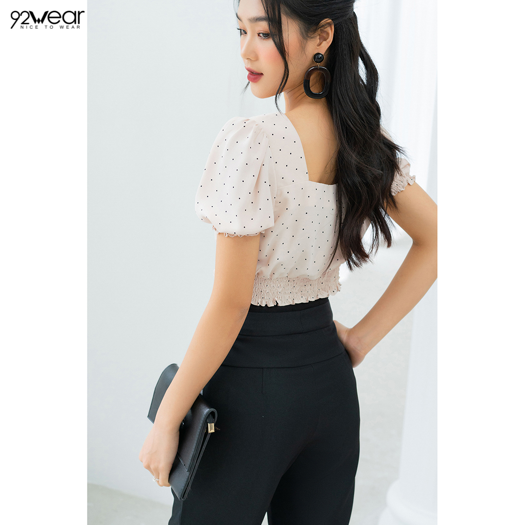 Áo Sơ Mi Croptop Nữ 92WEAR Bo Chun ASW0791